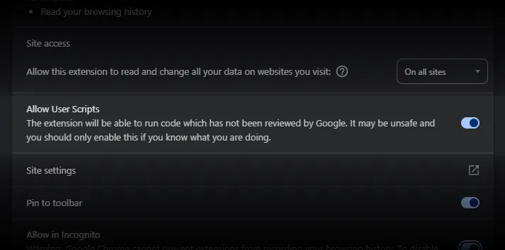 Allow user scripts option